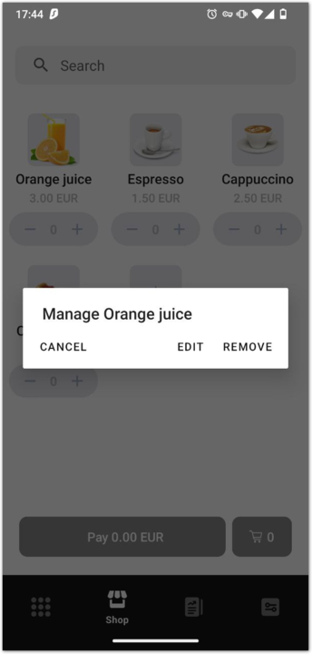 Ammer Pay menu edit item