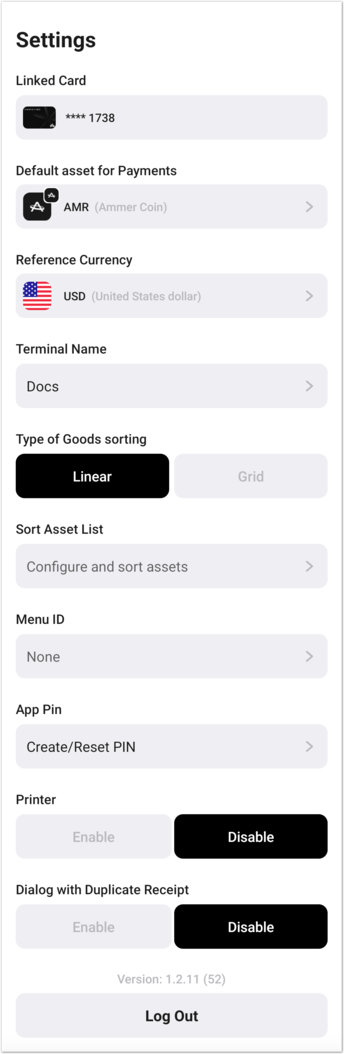 Ammer Pay settings