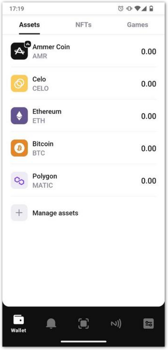 Ammer Wallet manage assets
